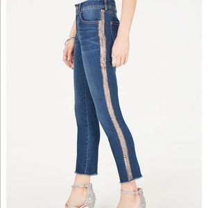 INC ROSE GOLD STRIPE ANKLE JEANS SIZE 12 RAW HEM
